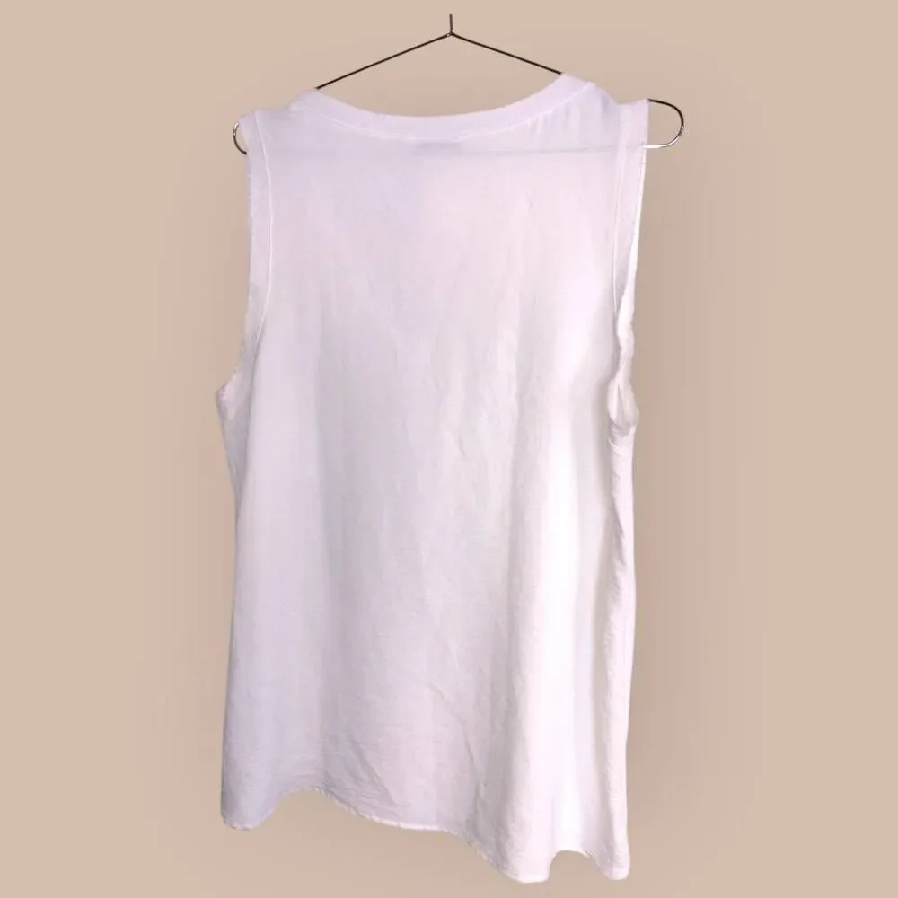 Jodifl Womens Top Sz L V Neck Sleeveless White Lightweight Relaxed Casual Preppy - Picture 2 of 8
